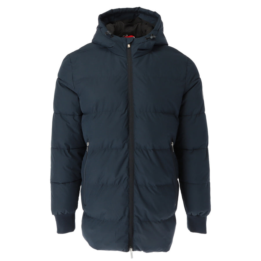 Piumino Lungo con Cappuccio Blu Notte