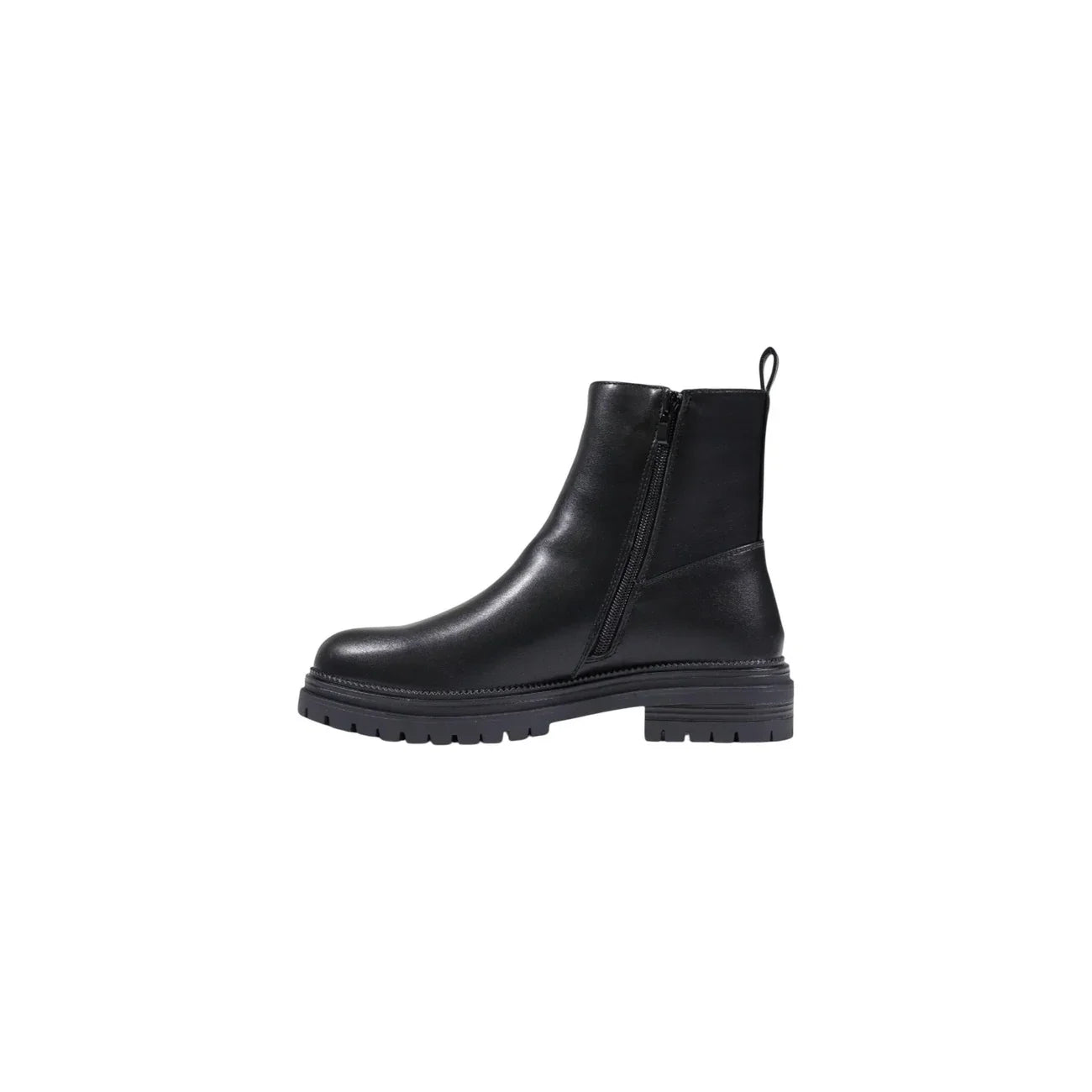 Stivaletto nero donna in pelle con zip laterale, suola alta antiscivolo, moda autunno inverno
