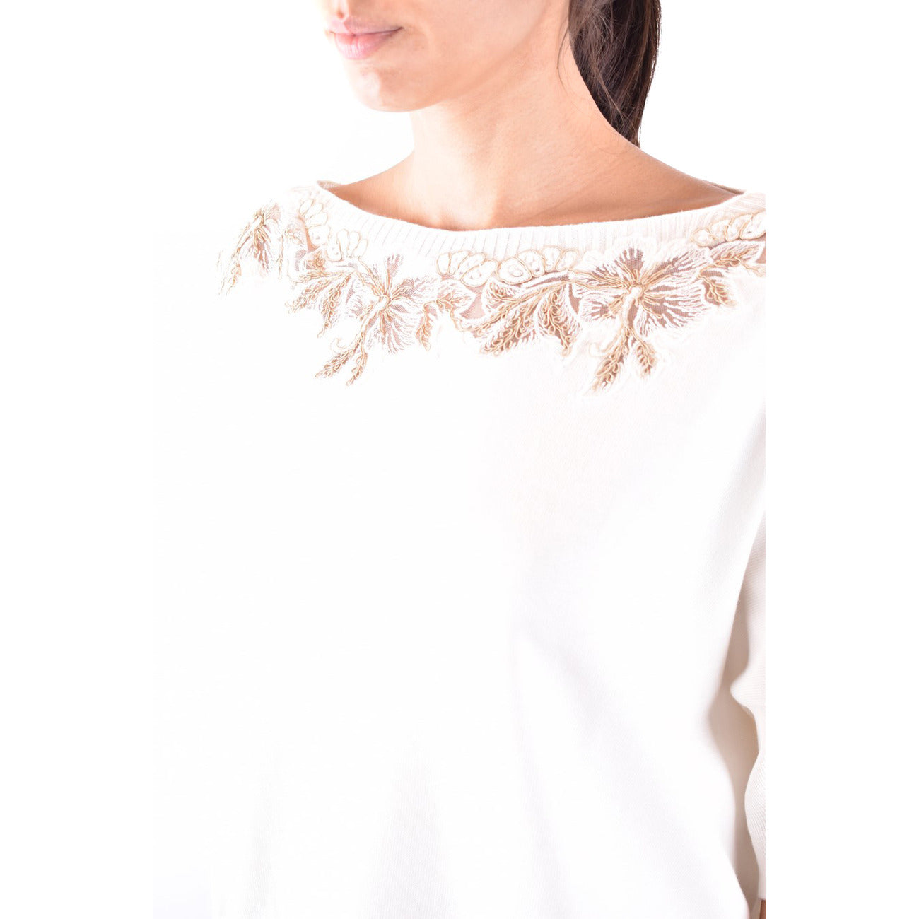 2442906 Ermanno Scervino Maglia Bianca Scollo Barca Donna