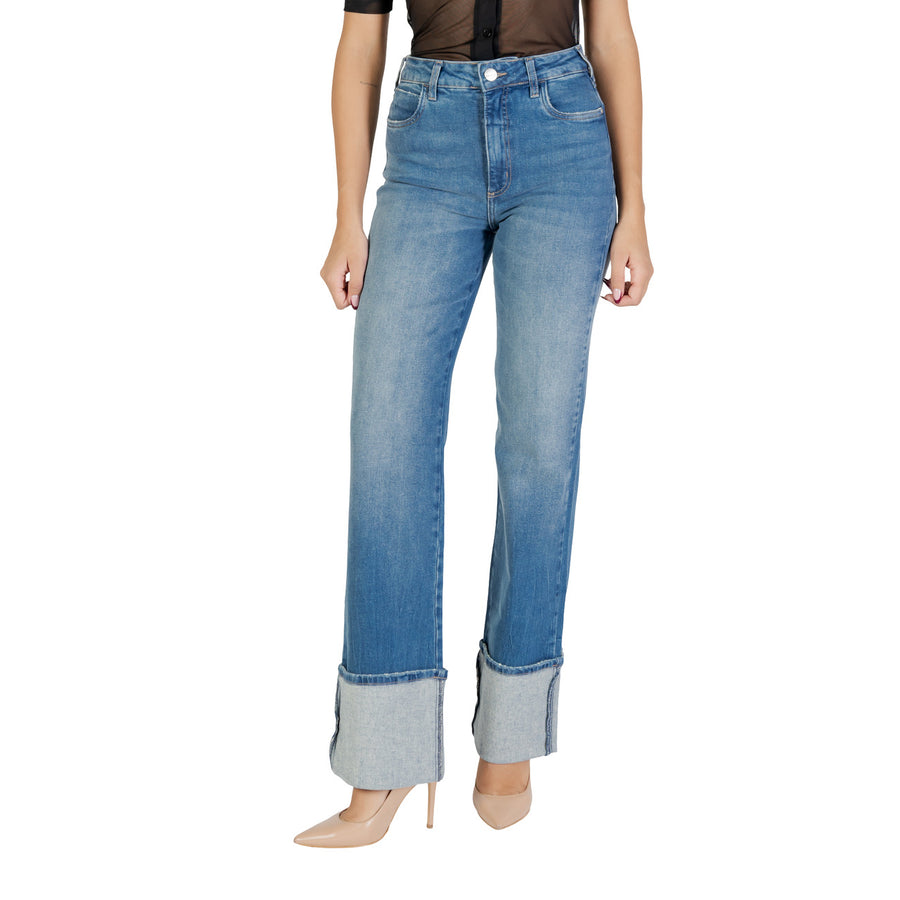 Jeans Straight con Maxi Risvolto Blu Denim
