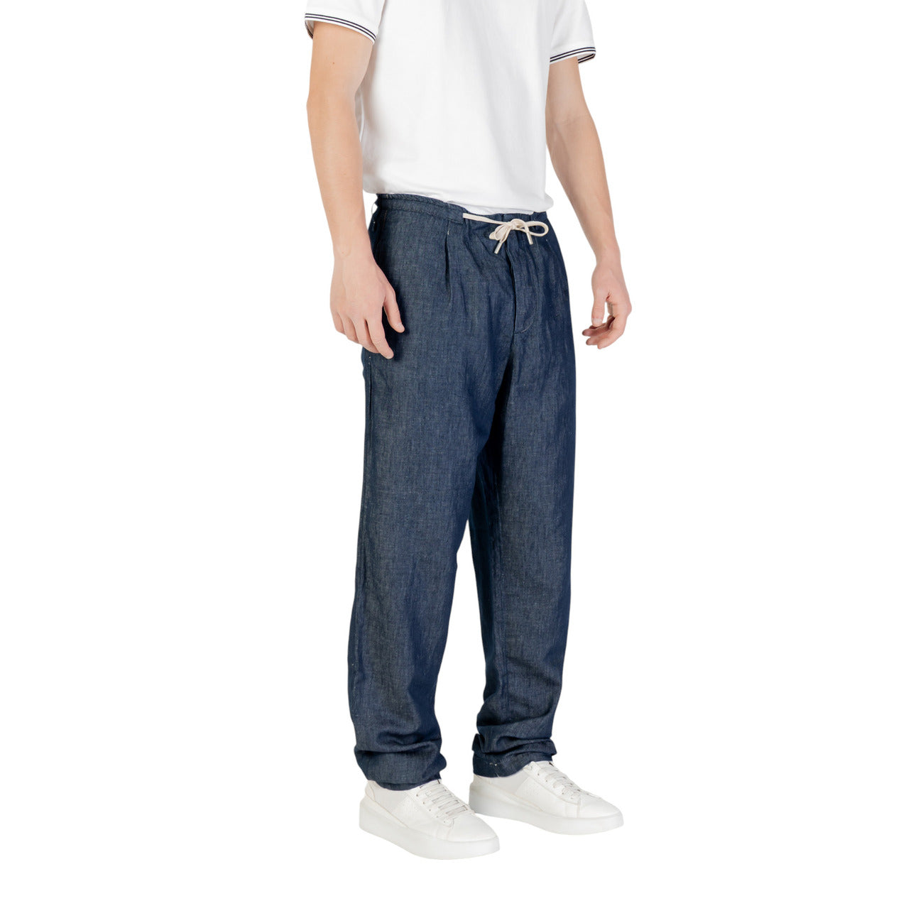 2422275 Replay Pantaloni Blu Cotone Lino Uomo