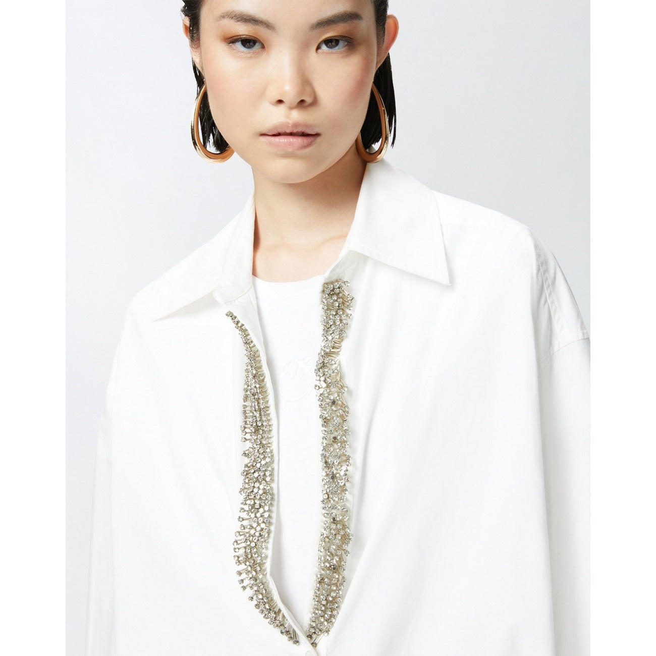494021 Pinko Camicia Bianca Strass Donna Primavera/Estate