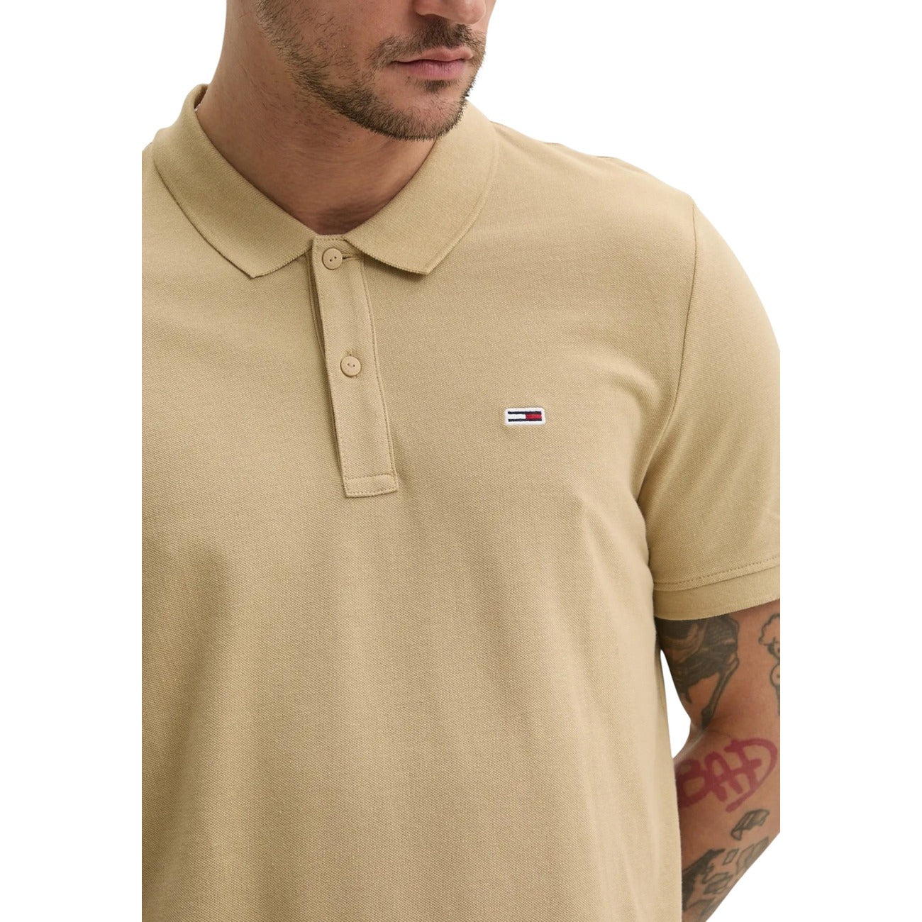 2447155 Tommy Hilfiger Jeans T-shirt Beige Bottoni Colletto Uomo