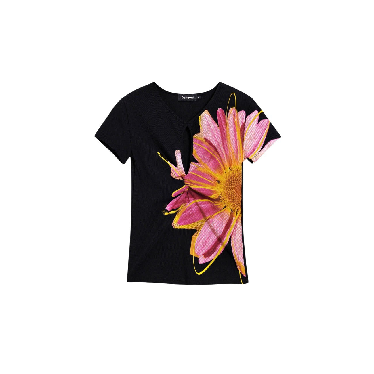2453070 Desigual T-Shirt Donna Nera Floreale Cotone