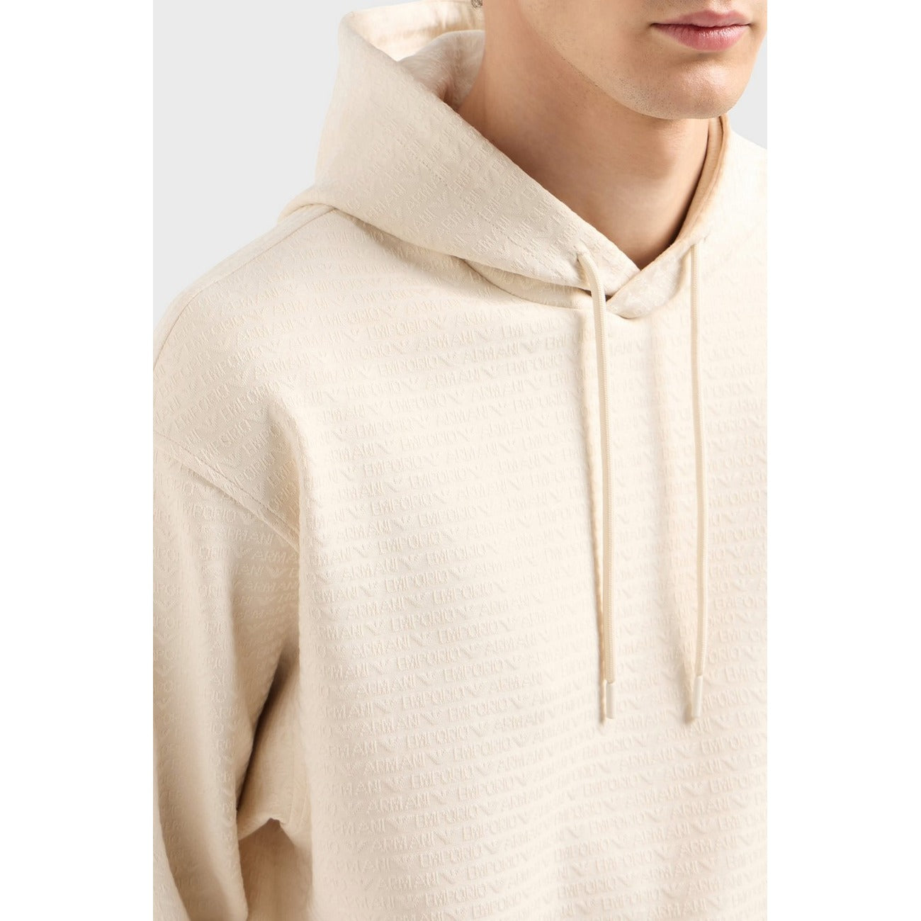 2442521 Emporio Armani Felpa Bianca Cappuccio Lyocell Uomo