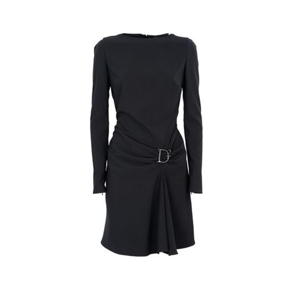 Abito Nero Corto Donna Maniche Lunghe Scollo Barca