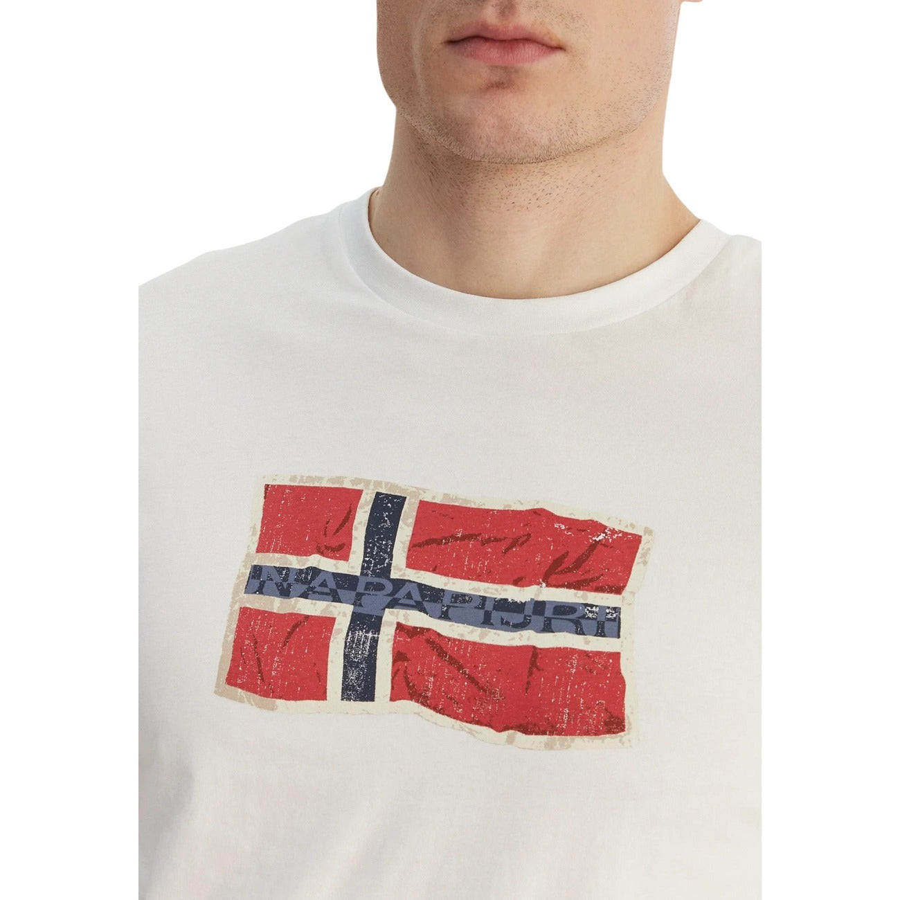 2458192 Napapijri T-Shirt Beige Cotone Stampa Scollo Tondo Uomo
