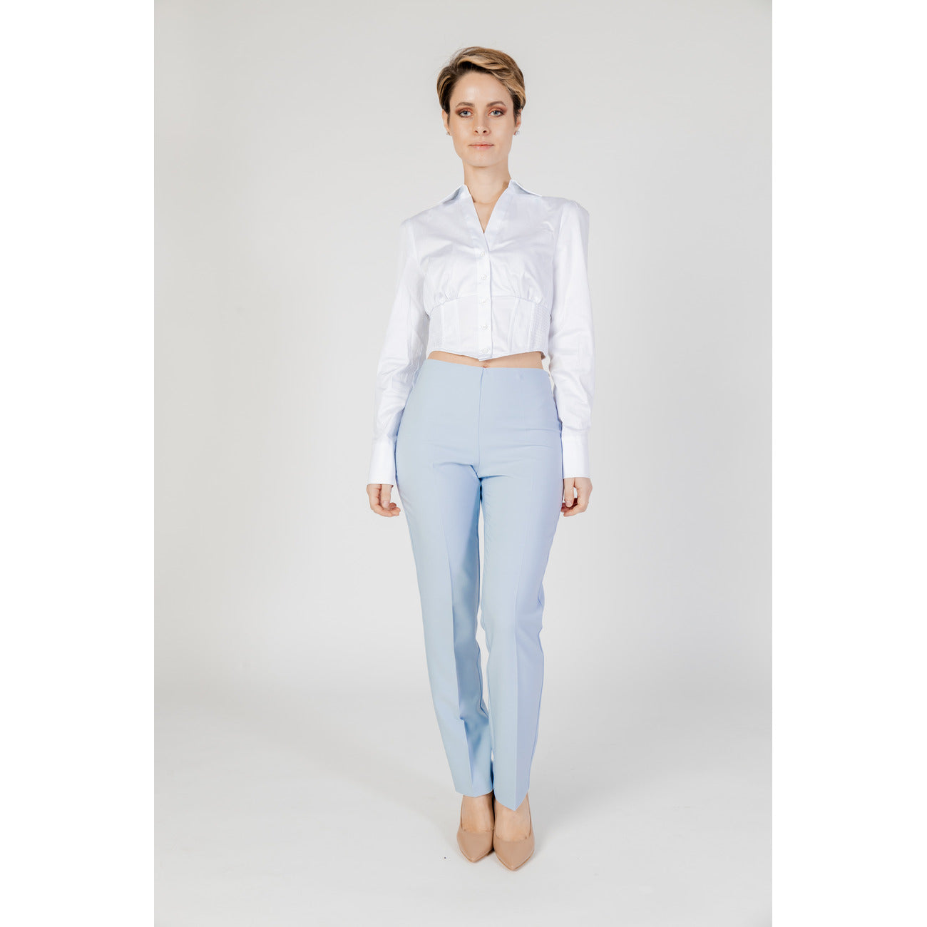 2463342 Sandro Ferrone Pantaloni Azzurri Stretch Donna