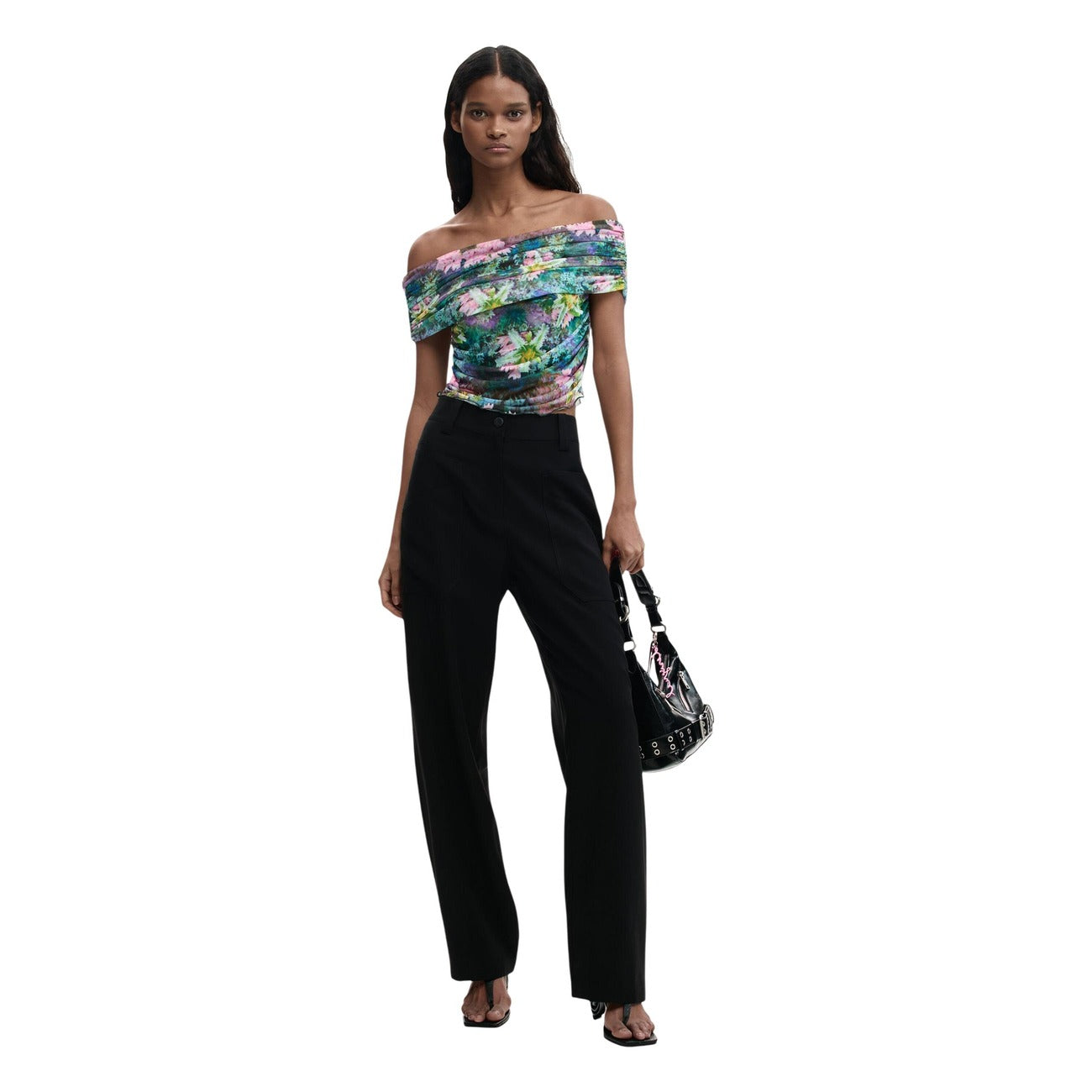 2453170 Desigual Top Azzurro Floreale Donna