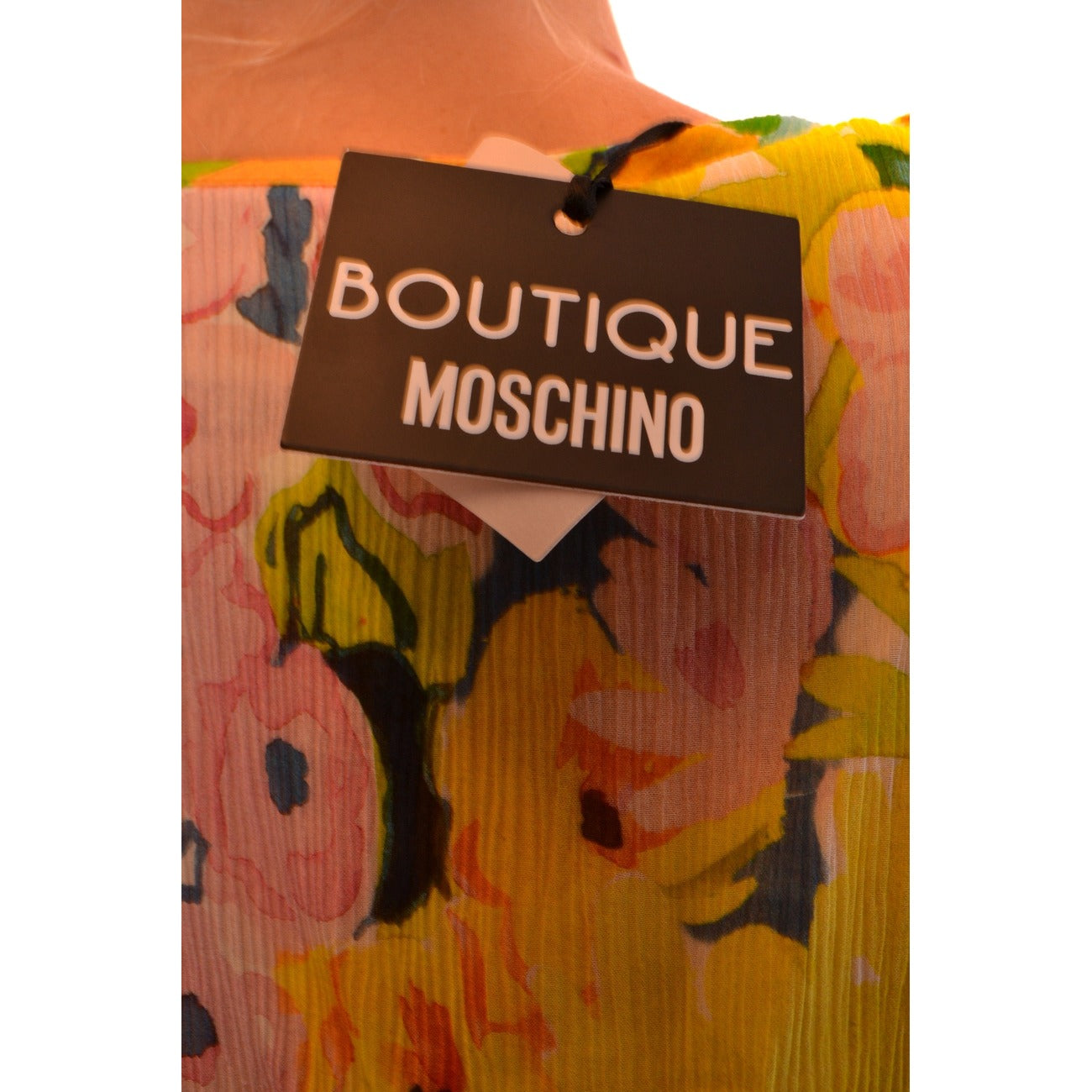 2440752 Boutique Moschino Abito Giallo Floreale Maniche Lunghe Donna
