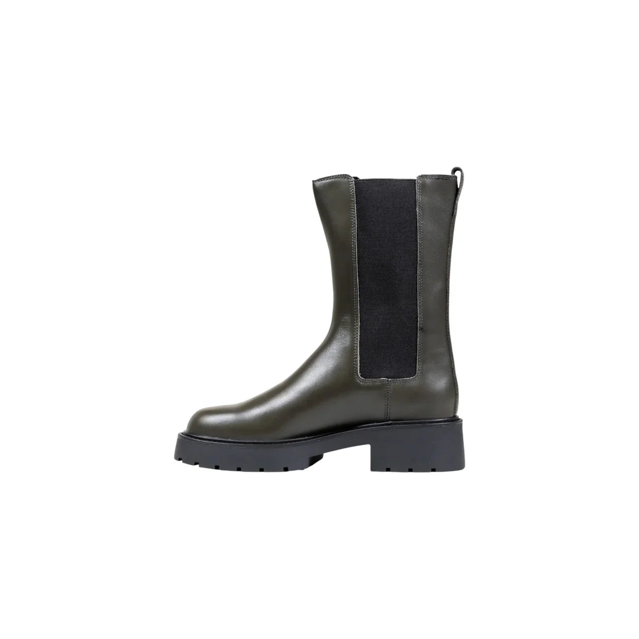 Stivaletto donna verde militare in pelle con suola alta e elastico laterale, moda autunno inverno
