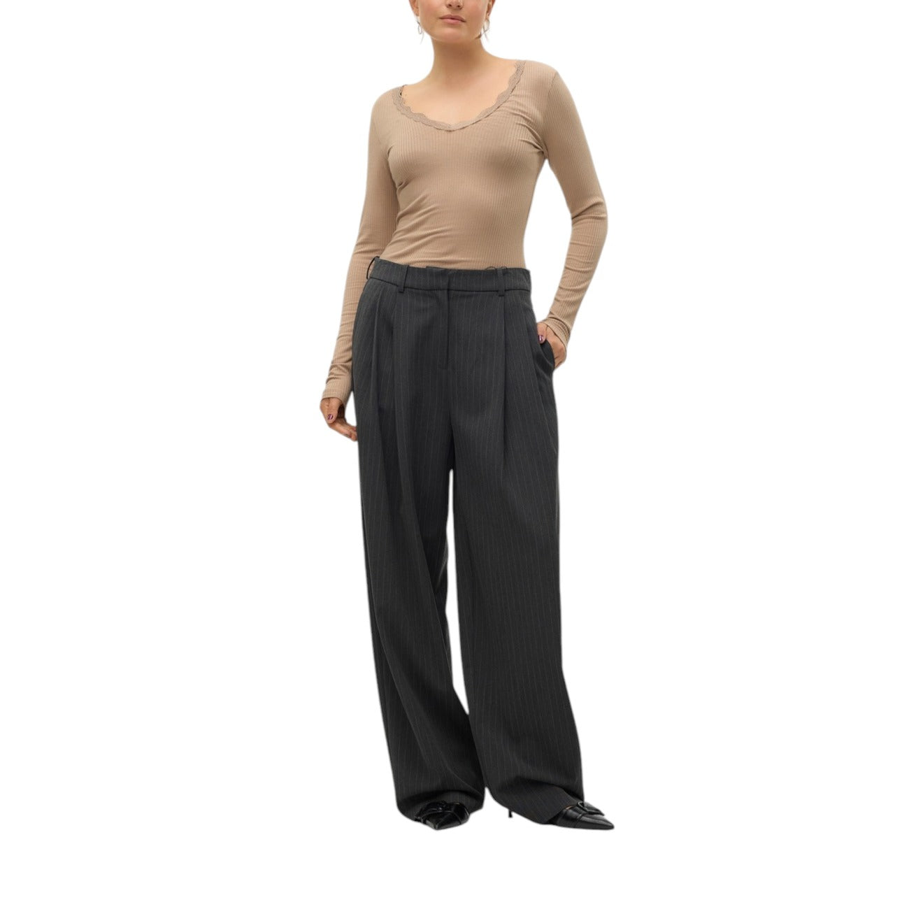 2355712 Vero Moda Pantaloni Donna Grigi Gessati Misto