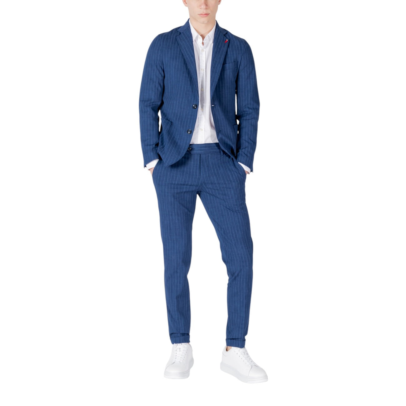 2416565 Mulish Abito Blu Gessato Bavero Bottoni Tasche Uomo
