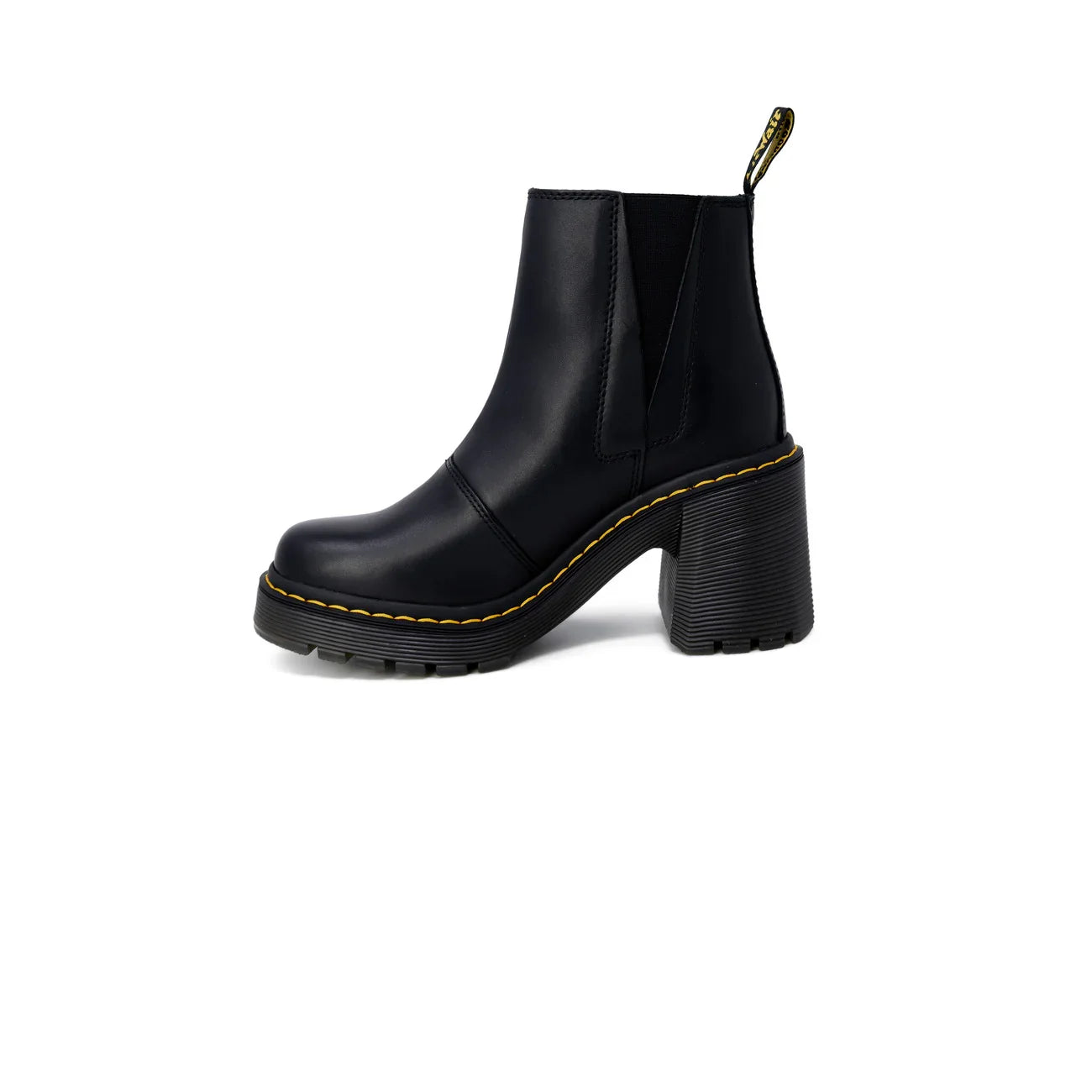 Stivaletto donna nero in pelle con tacco alto spesso e suola carrarmato