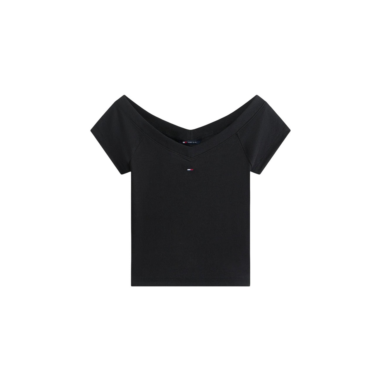2457571 Tommy Hilfiger Jeans Top Nero Cotone Organico Scollo Barca Donna