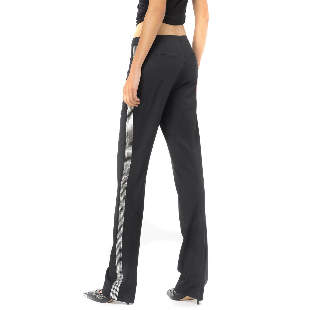 2422964 Pinko Pantaloni Neri Lana Viscosa Made Italy Donna