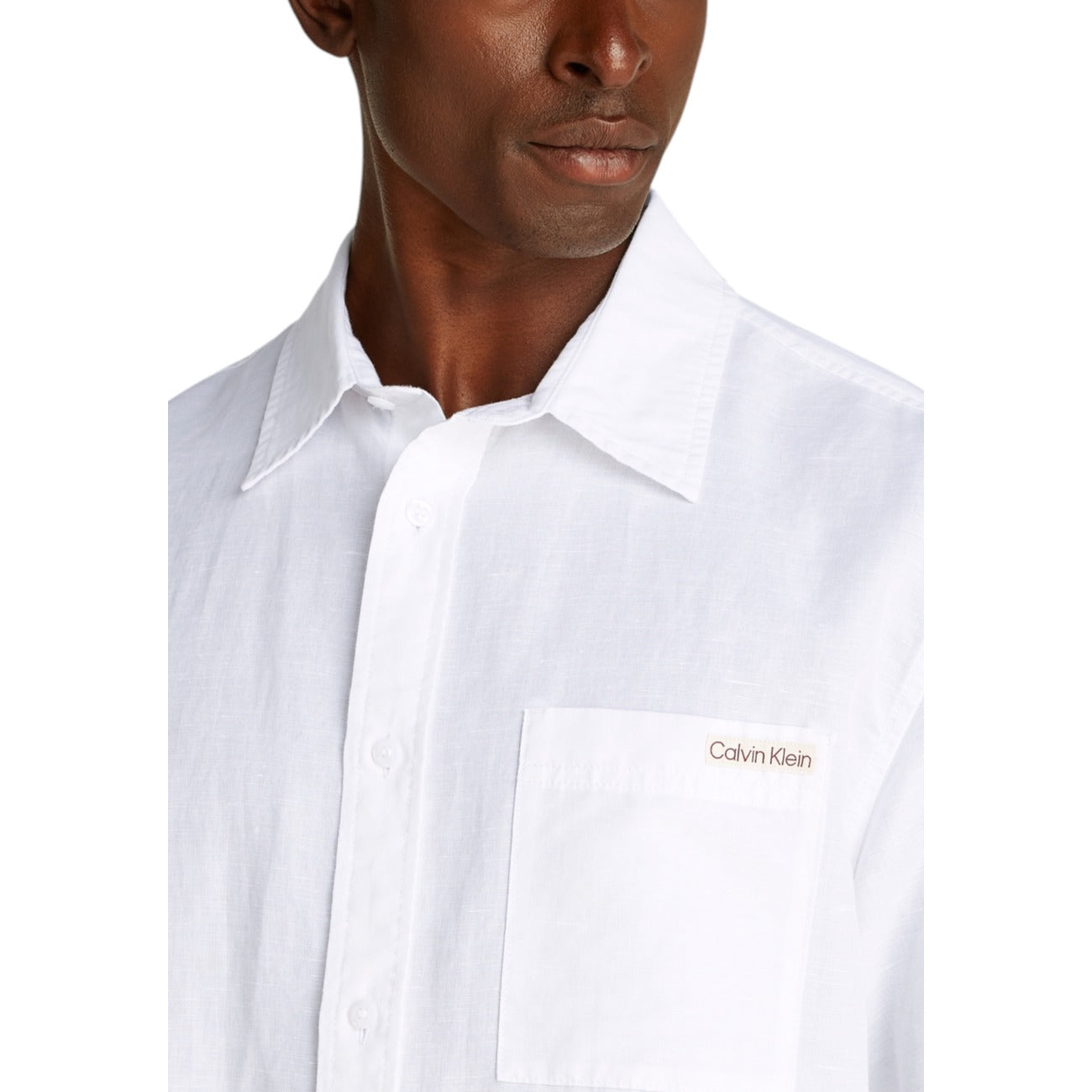 2419087 Calvin Klein Jeans Camicia Bianca Lino Cotone Uomo