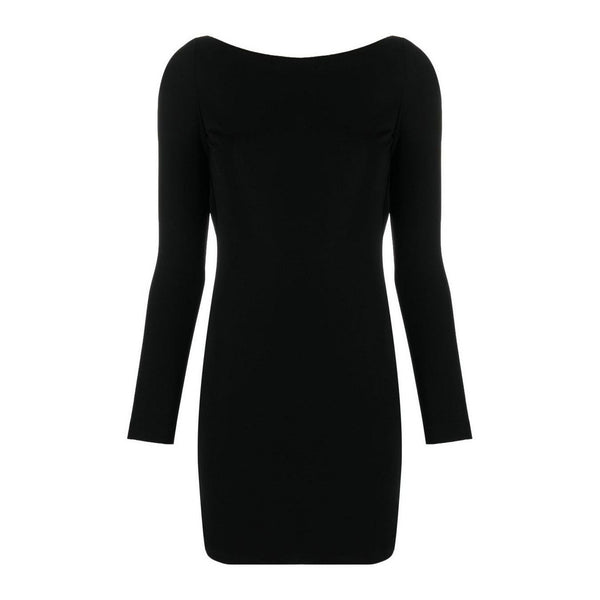 Abito Nero Lungo Donna Maniche Lunghe Scollo Barca