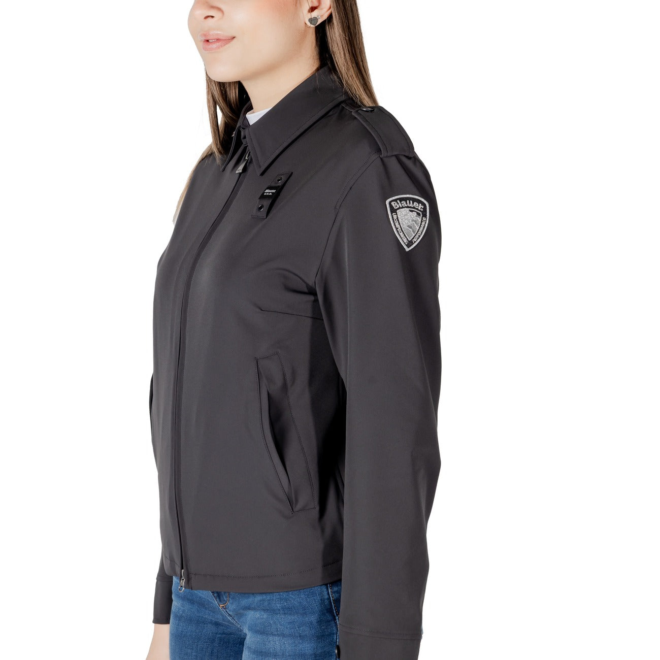 2416912 Blauer Giacca Nera Cerniera Tasche Poliammide Donna