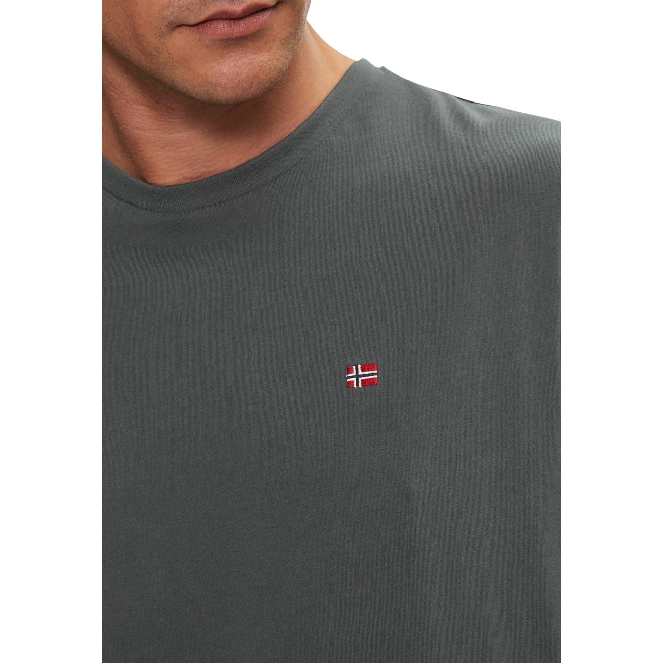 2458200 Napapijri T-Shirt Verde Cotone Scollo Tondo Uomo
