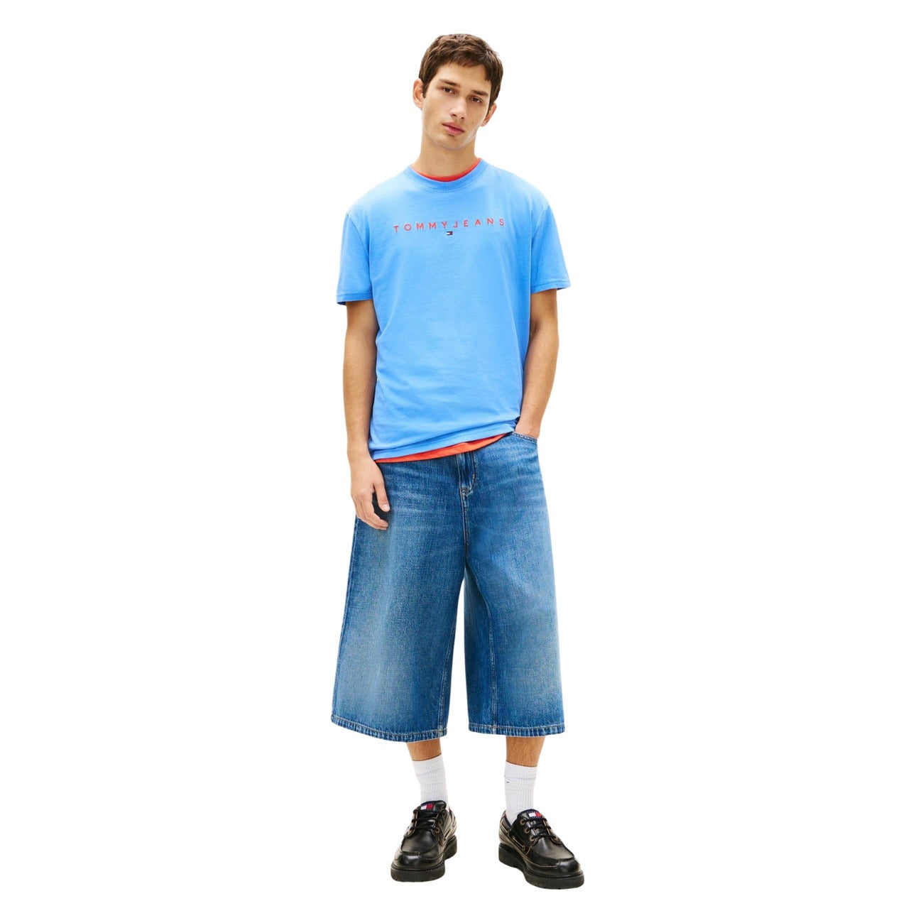 2457546 Tommy Hilfiger Jeans T-Shirt Azzurro Stampa Uomo