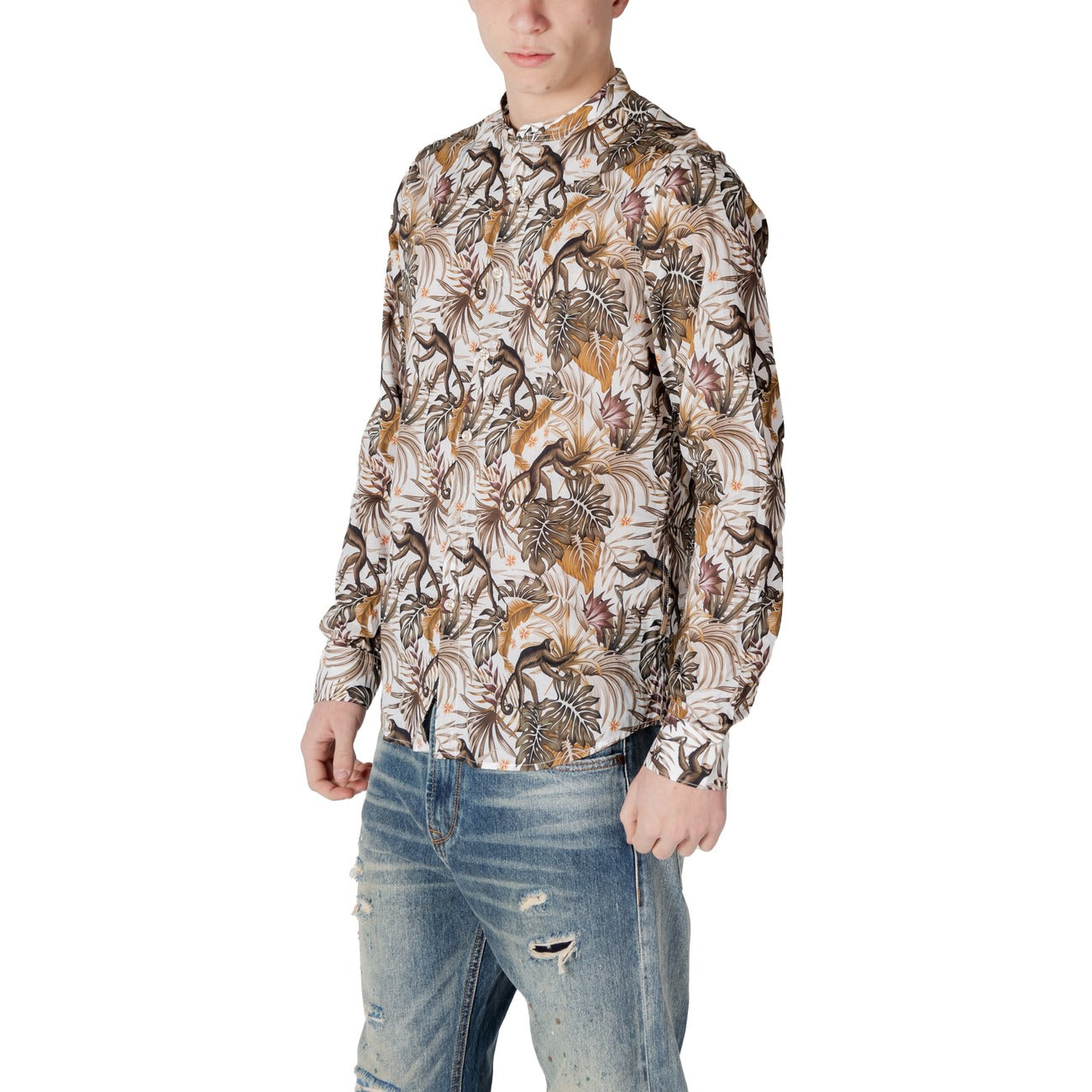 2413354 Gianni Lupo Camicia Bianca Floreale Uomo