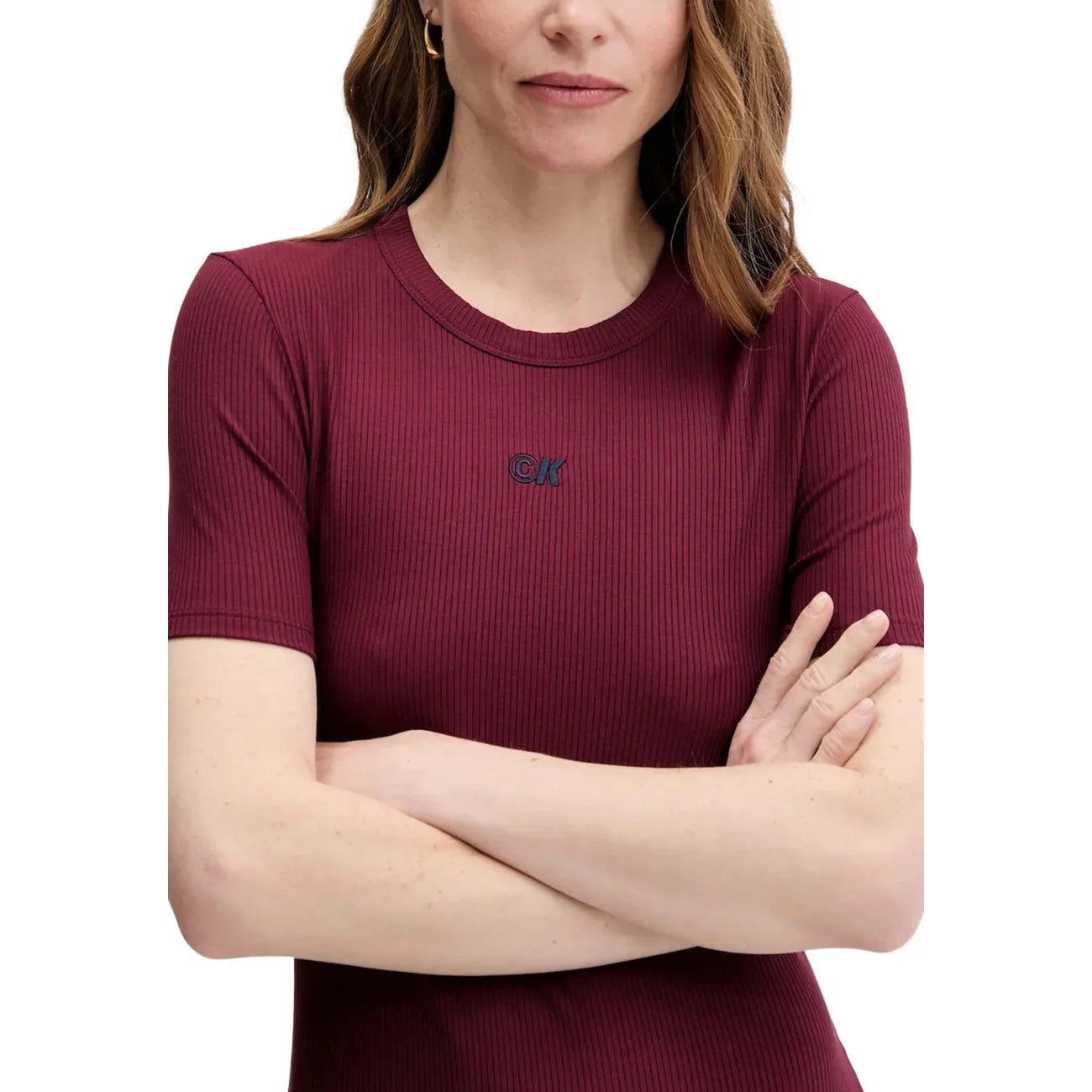 2444772 Calvin Klein Jeans Abito Bordeaux Corto Donna Modal Maniche Corte