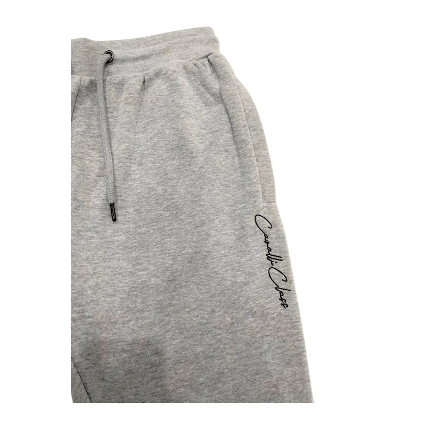 Pantalone jogger grigio chiaro da uomo con coulisse e logo ricamato sulla gamba