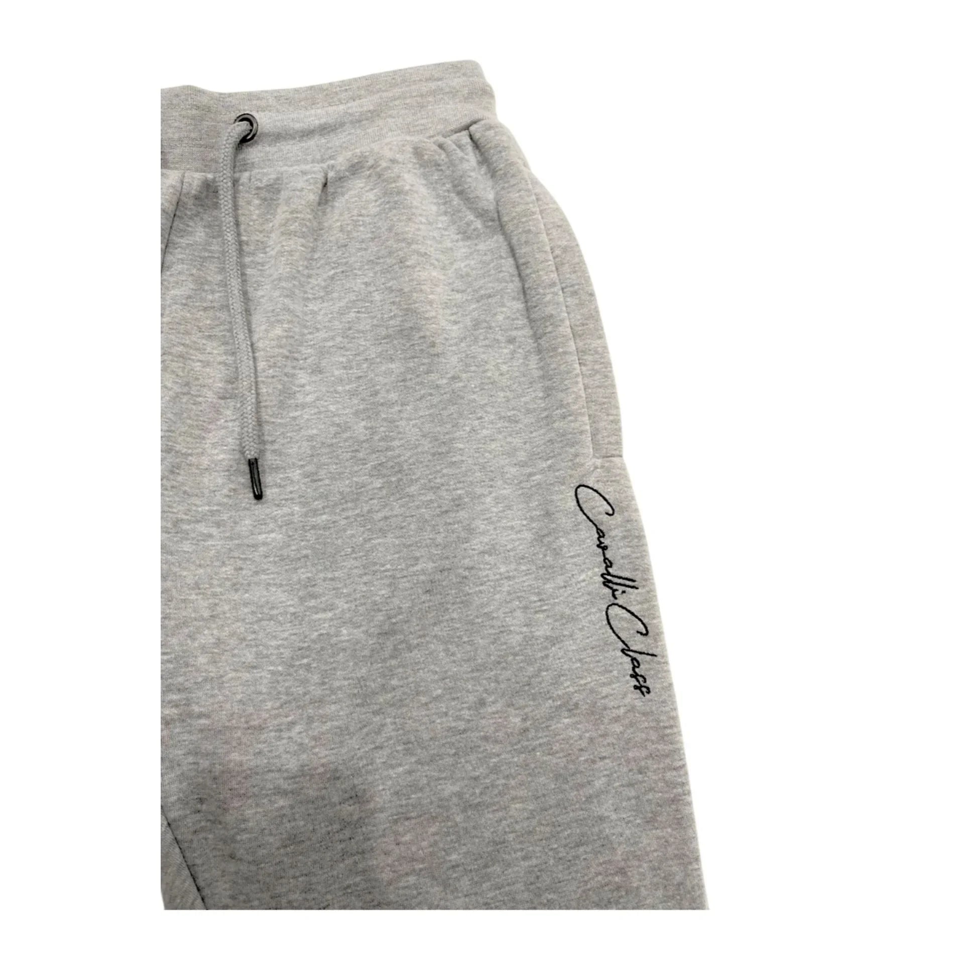 Pantalone jogger grigio chiaro da uomo con coulisse e logo ricamato sulla gamba