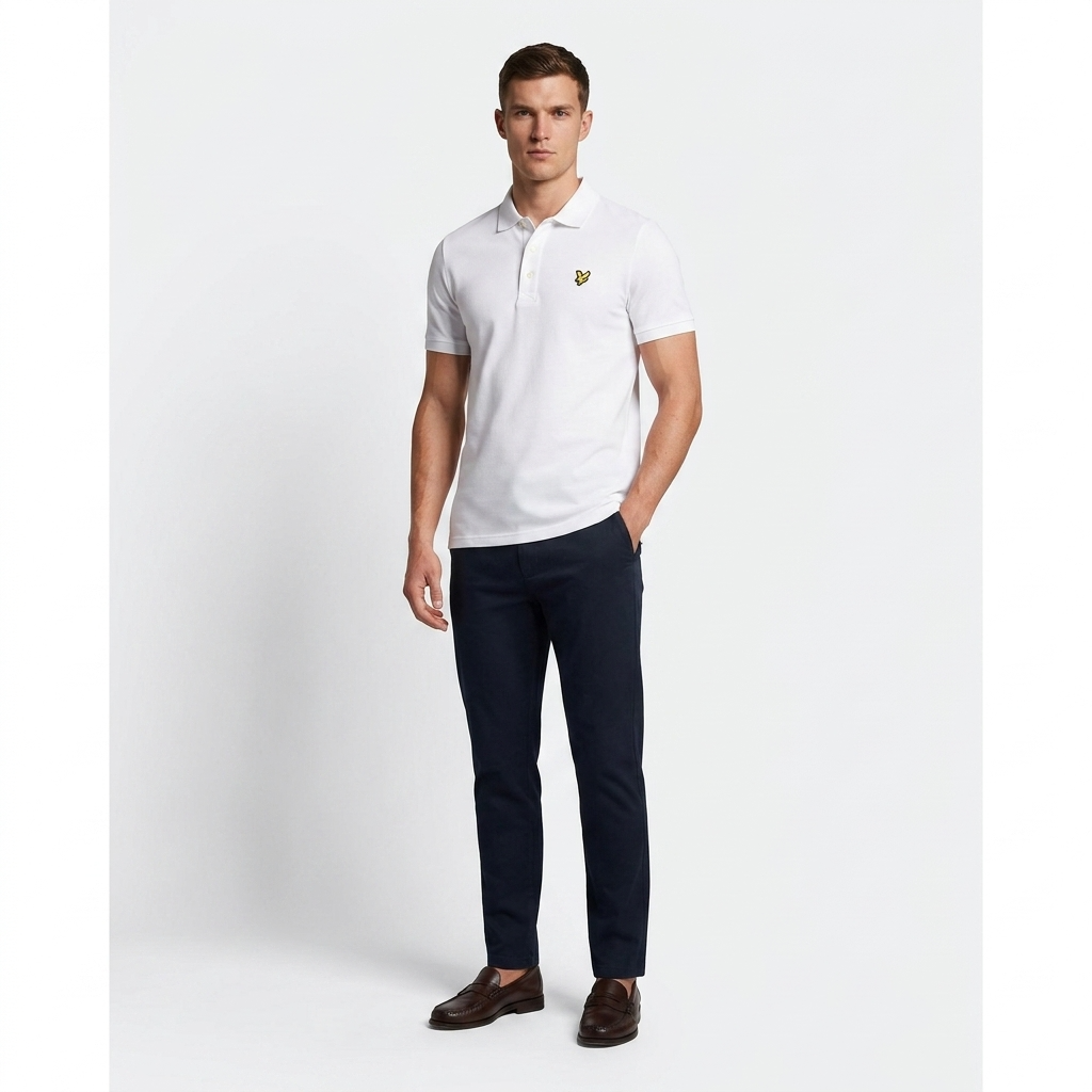 2217286 Lyle & Scott Polo Bianca Cotone Elastan Colletto Polo Uomo