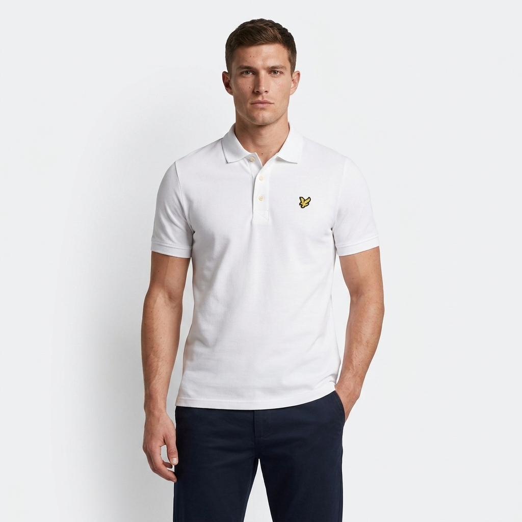 2217286 Lyle & Scott Polo Bianca Cotone Elastan Colletto Polo Uomo
