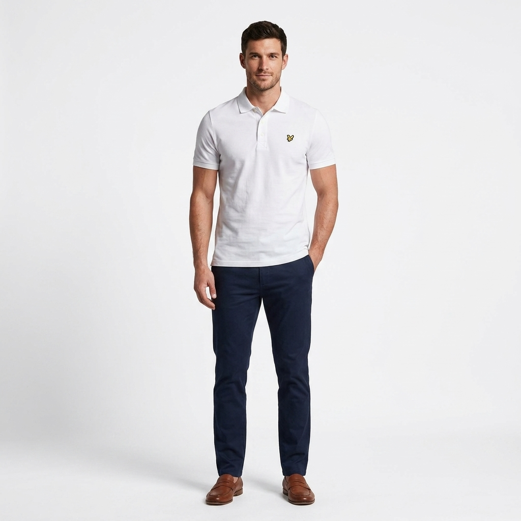 2217286 Lyle & Scott Polo Bianca Cotone Elastan Colletto Polo Uomo