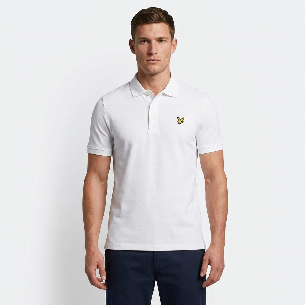 2217286 Lyle & Scott Polo Bianca Cotone Elastan Colletto Polo Uomo
