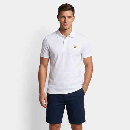 2217286 Lyle & Scott Polo Bianca Cotone Elastan Colletto Polo Uomo
