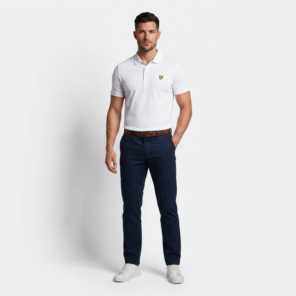 2217286 Lyle & Scott Polo Bianca Cotone Elastan Colletto Polo Uomo