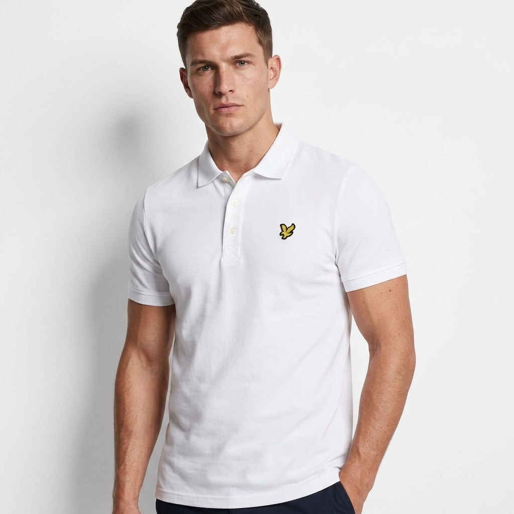 2217286 Lyle & Scott Polo Bianca Cotone Elastan Colletto Polo Uomo