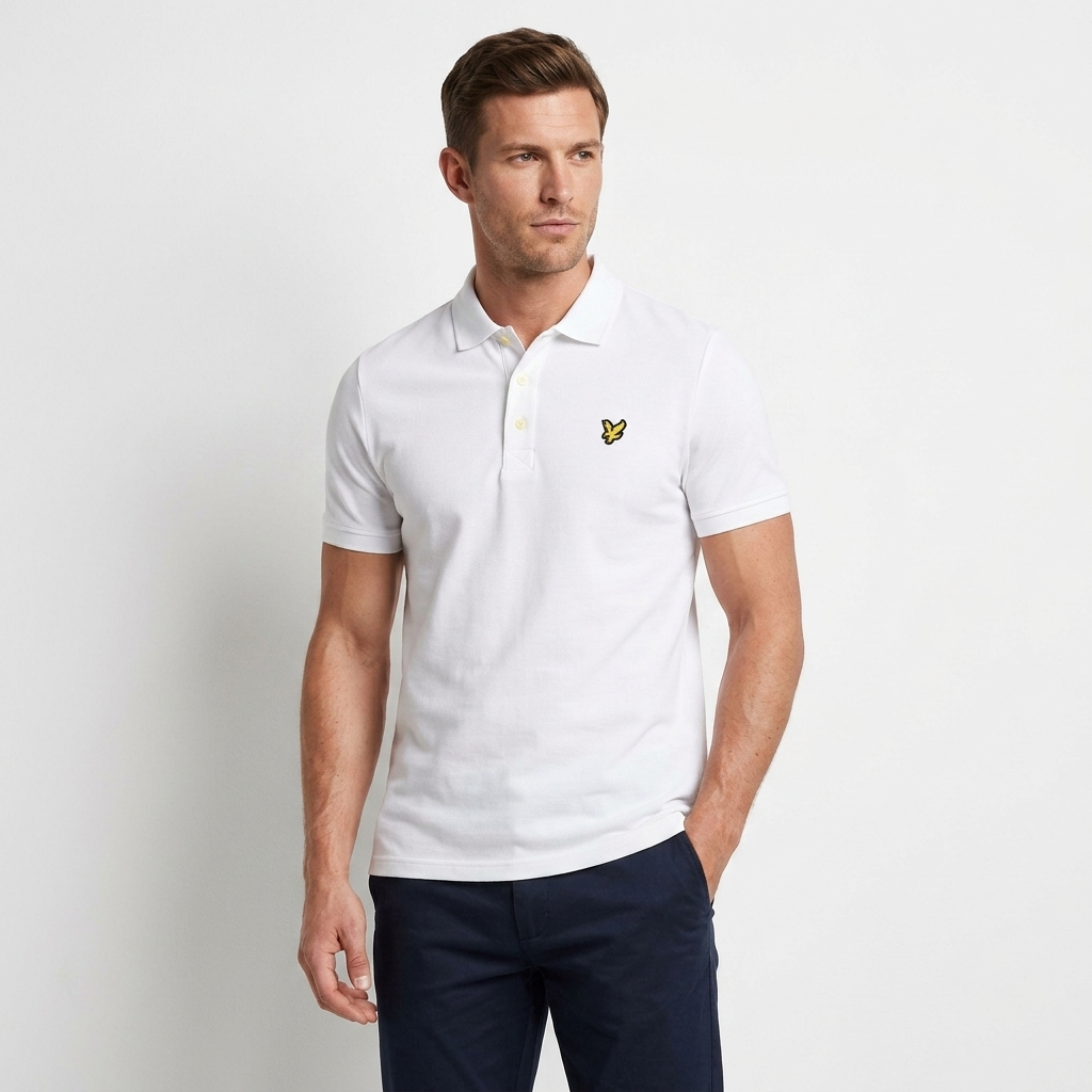 2217286 Lyle & Scott Polo Bianca Cotone Elastan Colletto Polo Uomo