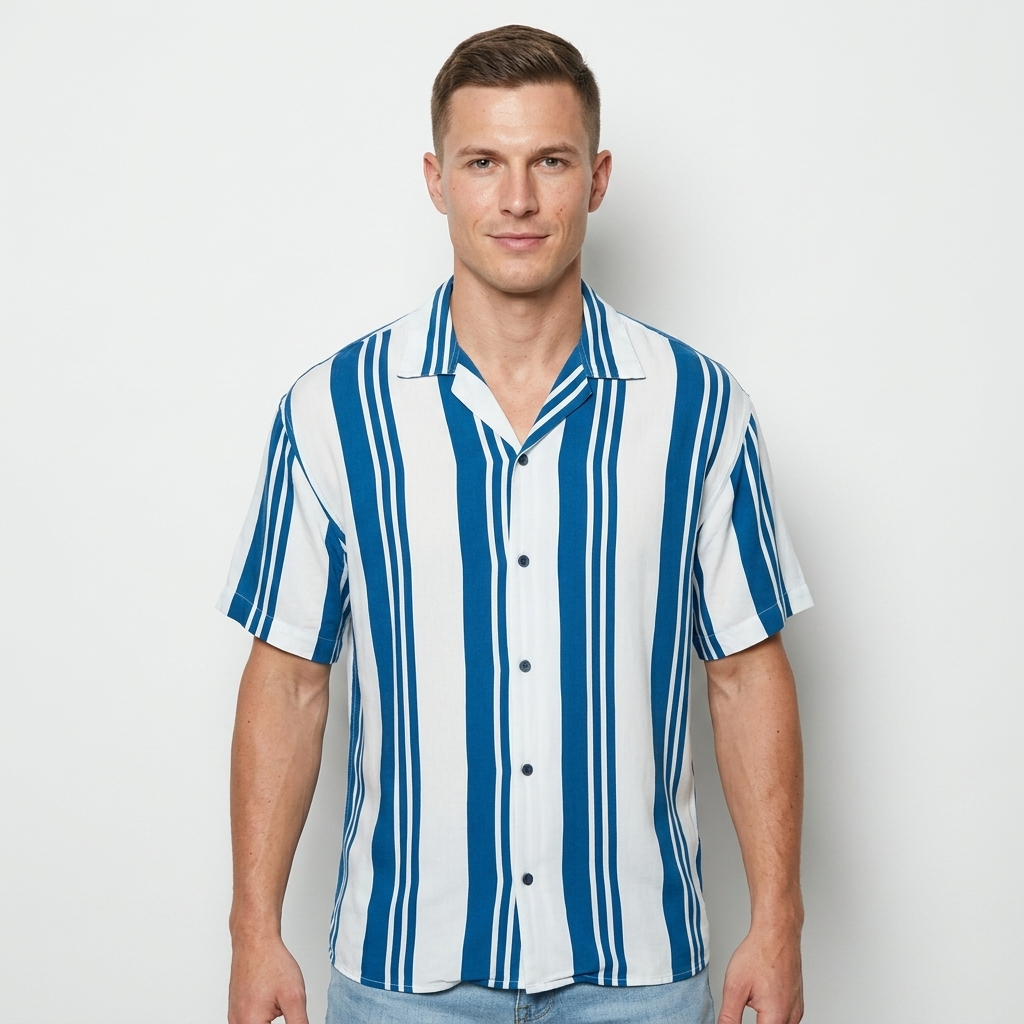 2252412 Jack & Jones Camicia Azzurra Righe Uomo