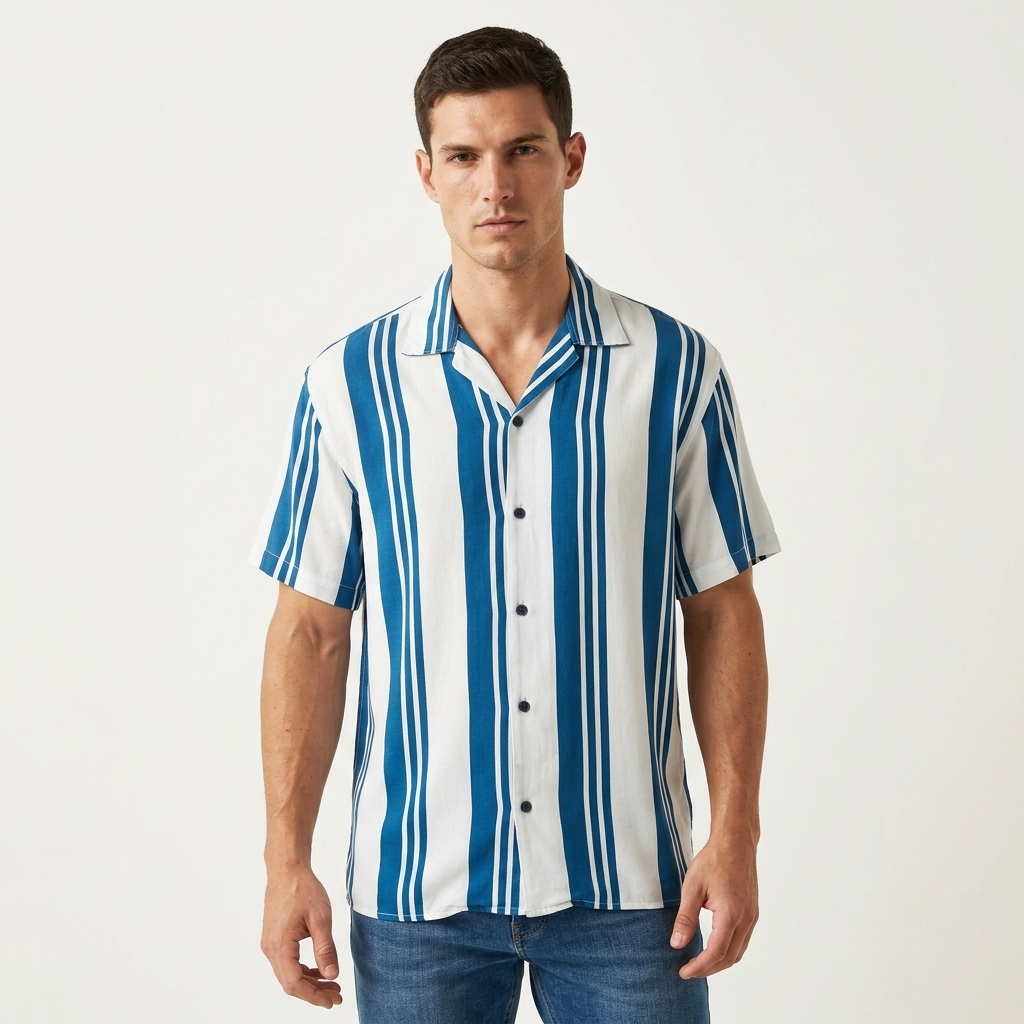 2252412 Jack & Jones Camicia Azzurra Righe Uomo