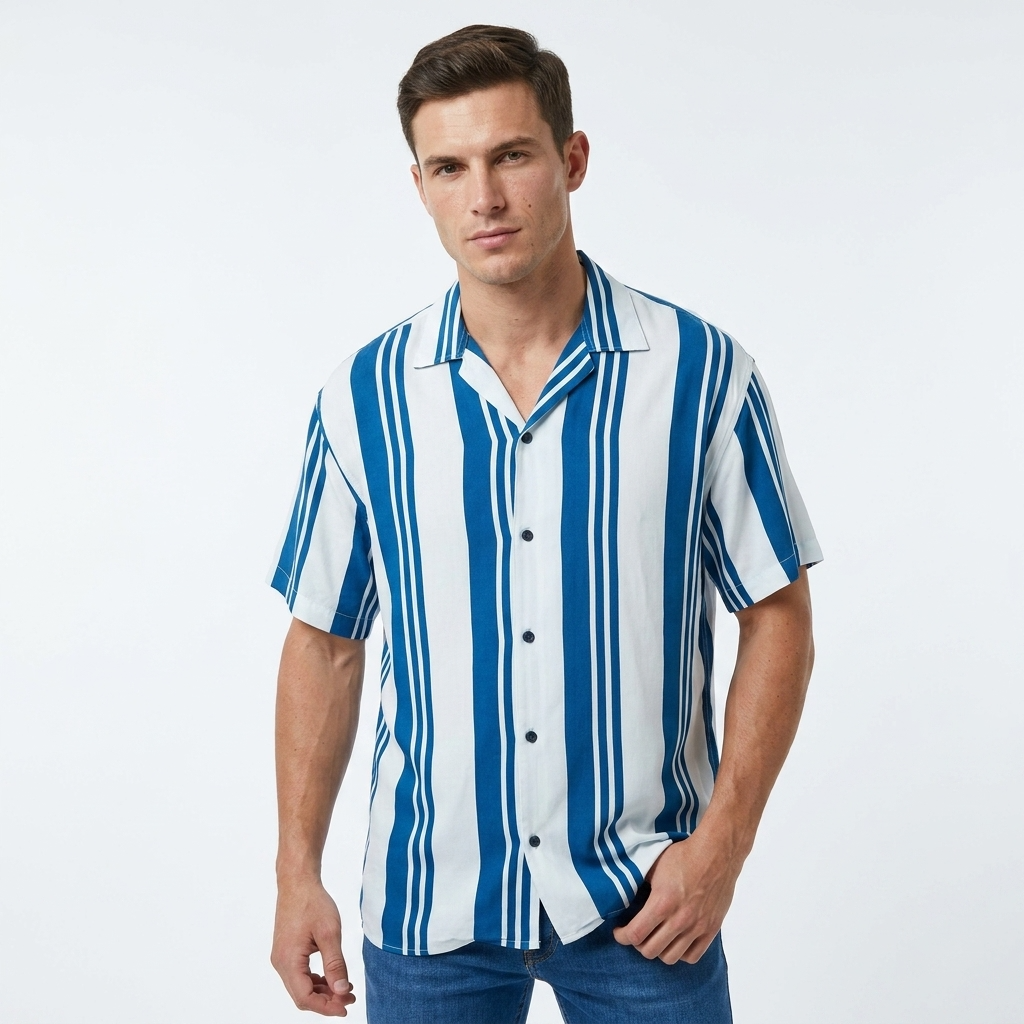 2252412 Jack & Jones Camicia Azzurra Righe Uomo