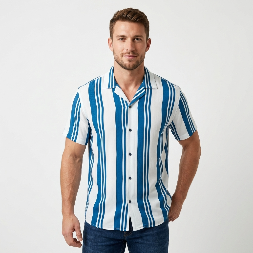 2252412 Jack & Jones Camicia Azzurra Righe Uomo