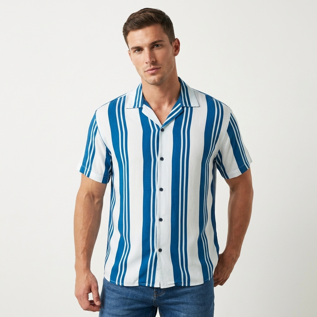 2252412 Jack & Jones Camicia Azzurra Righe Uomo