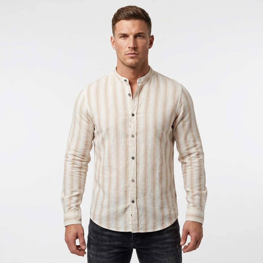 2413216 Gianni Lupo Camicia Beige Righe Uomo