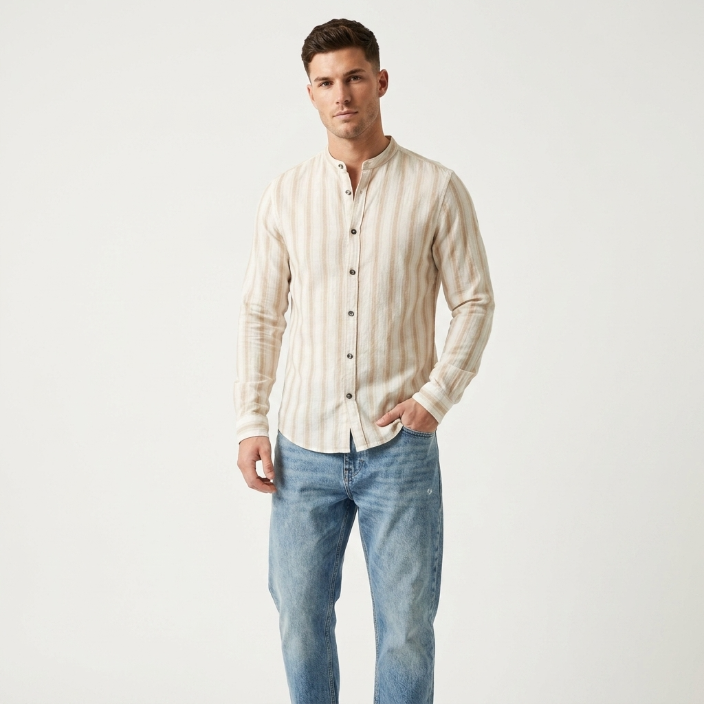 2413216 Gianni Lupo Camicia Beige Righe Uomo