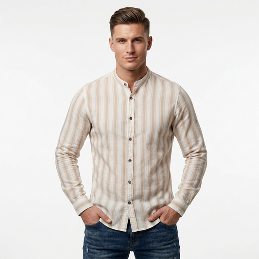 2413216 Gianni Lupo Camicia Beige Righe Uomo