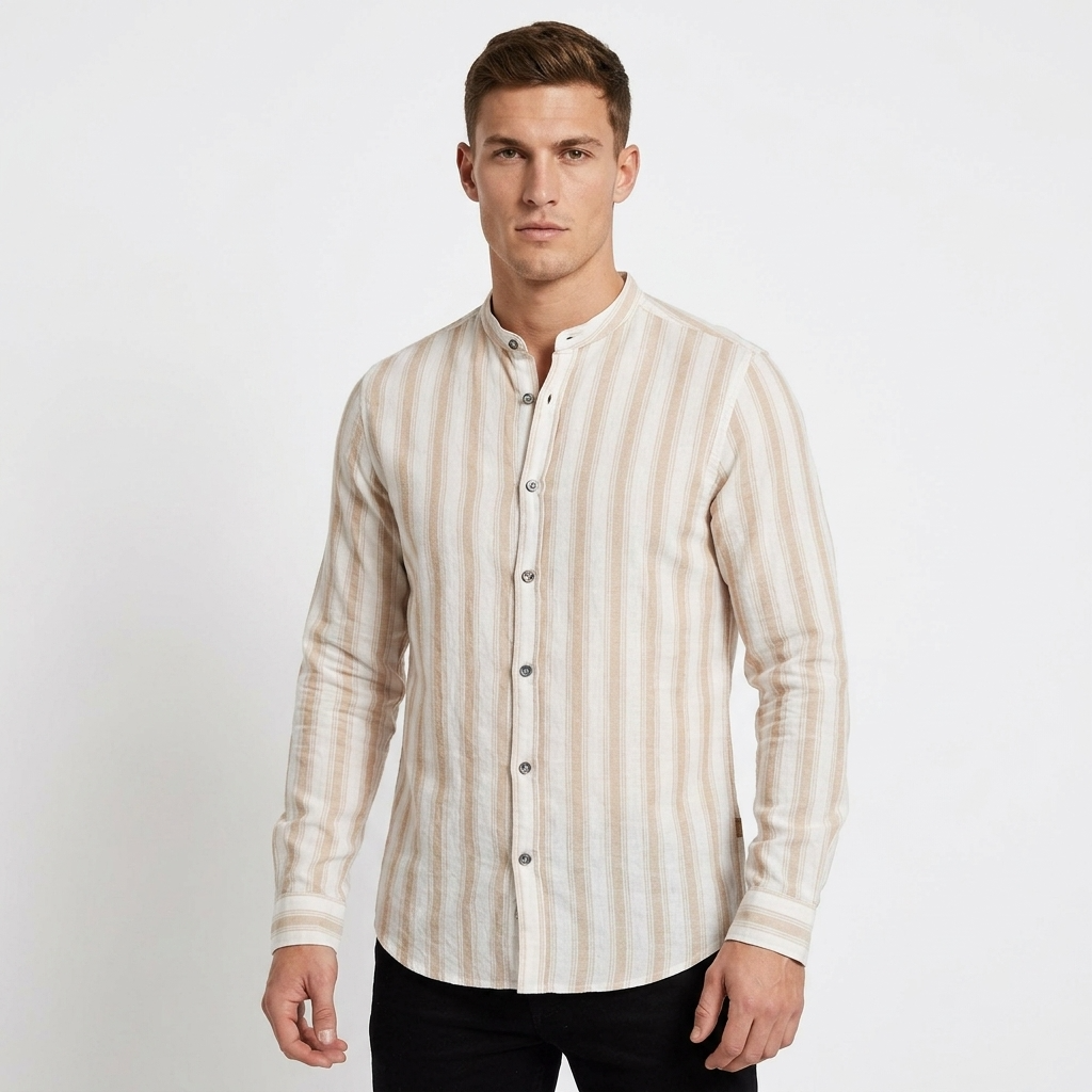 2413216 Gianni Lupo Camicia Beige Righe Uomo