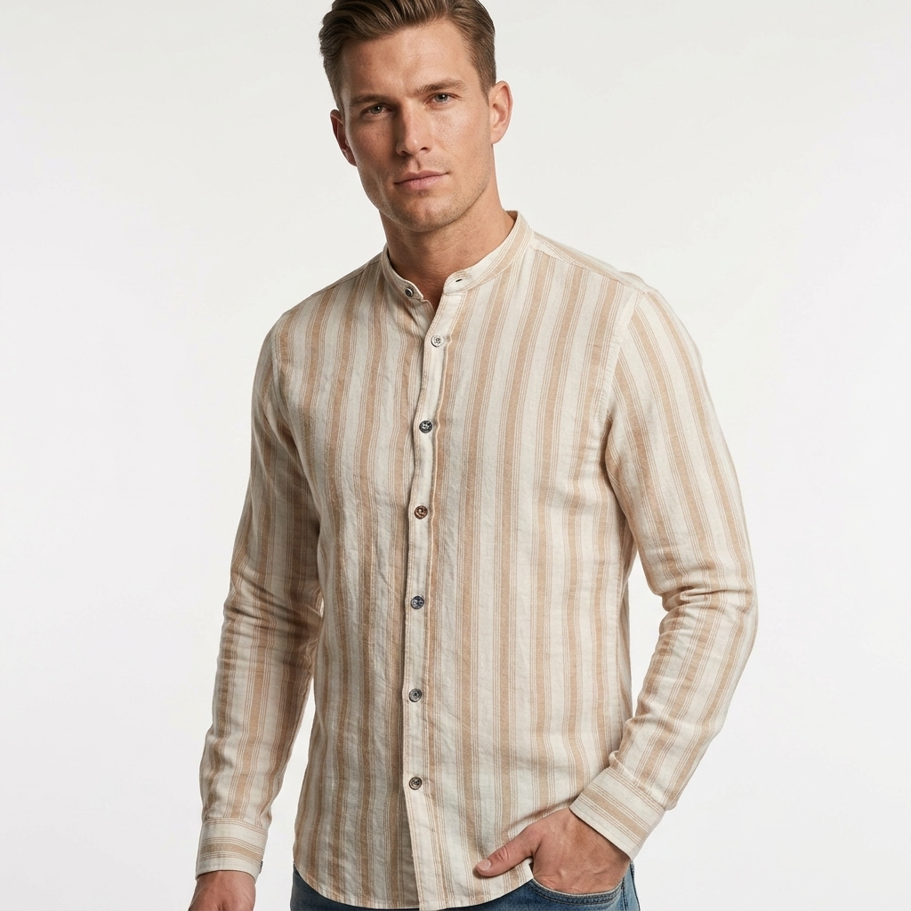 2413216 Gianni Lupo Camicia Beige Righe Uomo