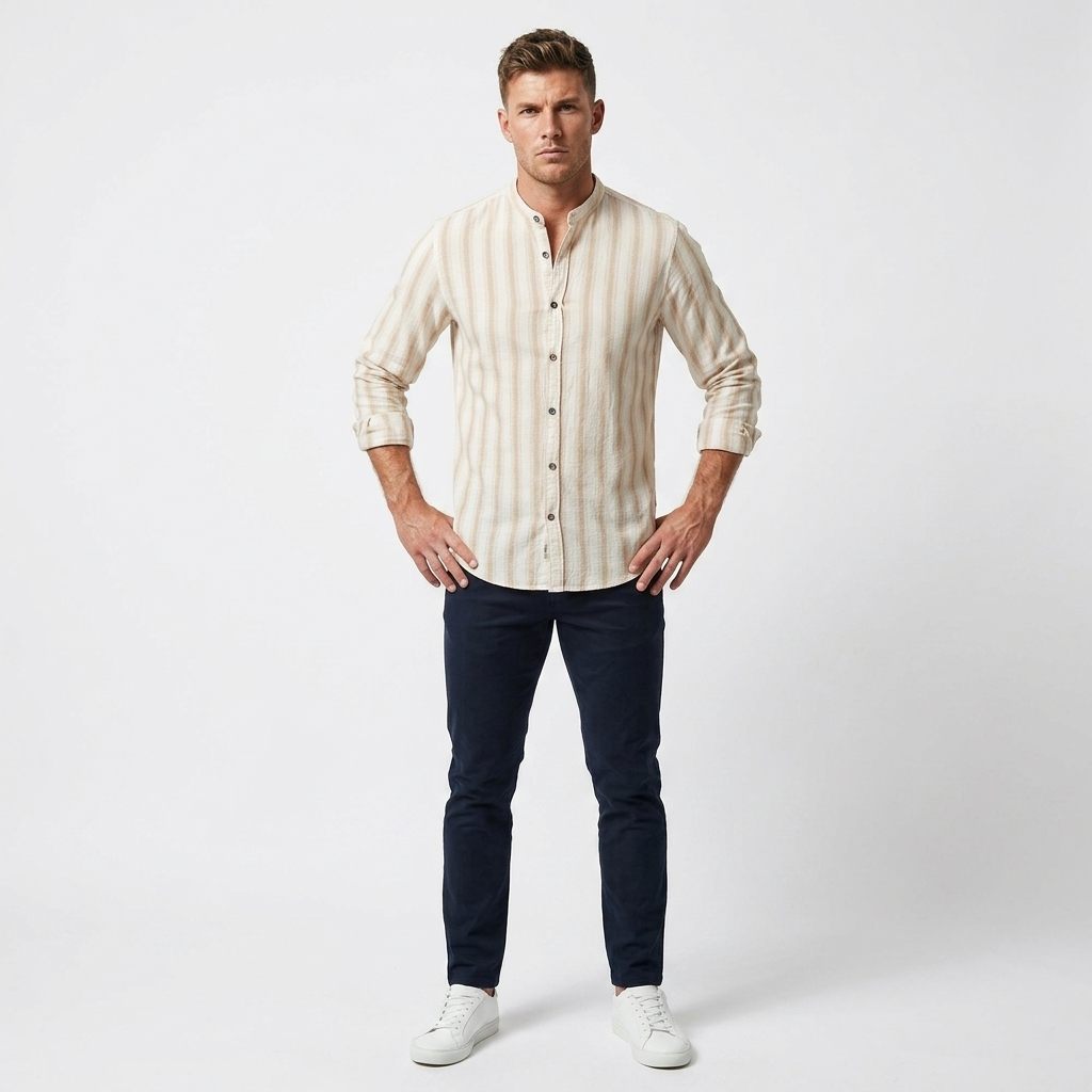 2413216 Gianni Lupo Camicia Beige Righe Uomo