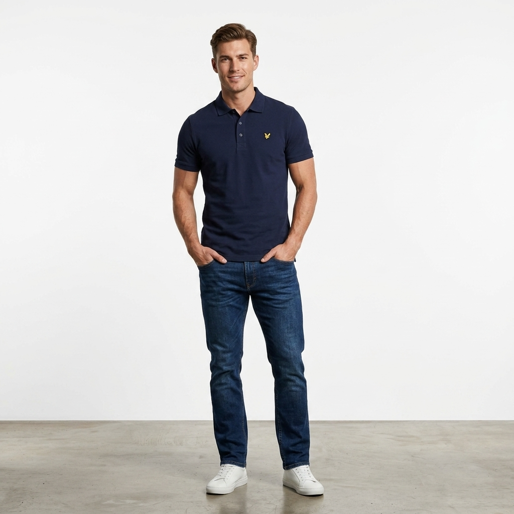 2422963 Lyle & Scott Polo Blu Cotone Elastan Colletto Polo Uomo