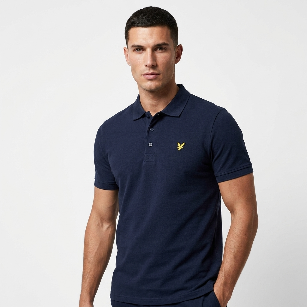 2422963 Lyle & Scott Polo Blu Cotone Elastan Colletto Polo Uomo